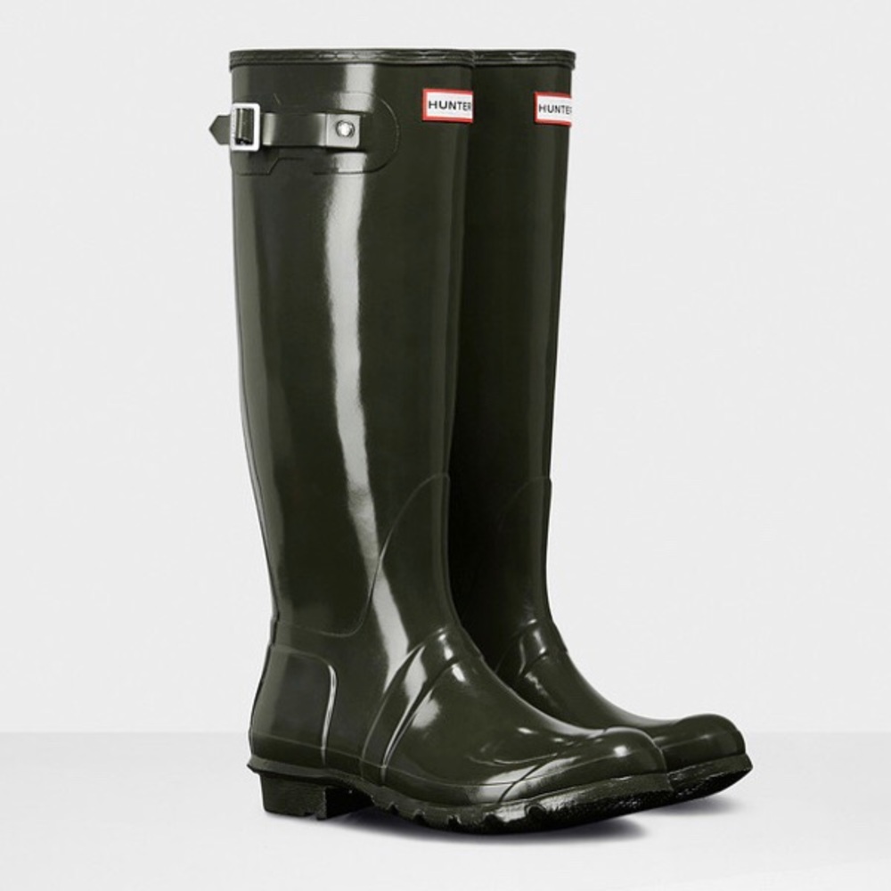 Hunter Tall Gloss Rain Boots (Dark Olive)